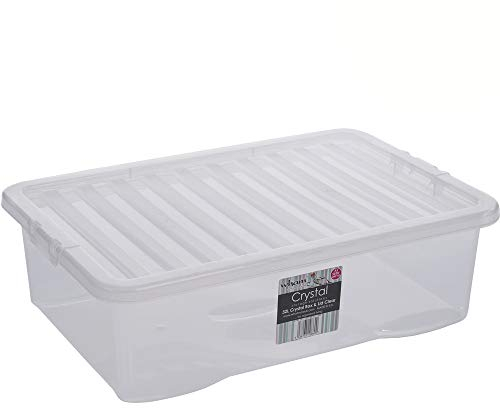 #11 UNTERBETTKOMMODE 18 CM HOCH - 1 Stück 32 Liter - Aufbewahrungsbox mit Deckel - 60x40x18cm - transparent klar - stapelbar - Kunststoff Box Organizer Stapelkiste Haushalt Kinderzimmer