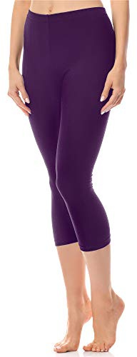 Antié Damen Leggings 3/4 aus Baumwolle AN60-101(Purpur,L)