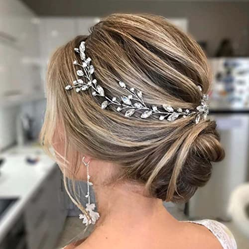 Handcess Hochzeit Stirnband Kristall Silber Blätter Braut Haarschmuck Strass Kopfschmuck für Brautjungfern