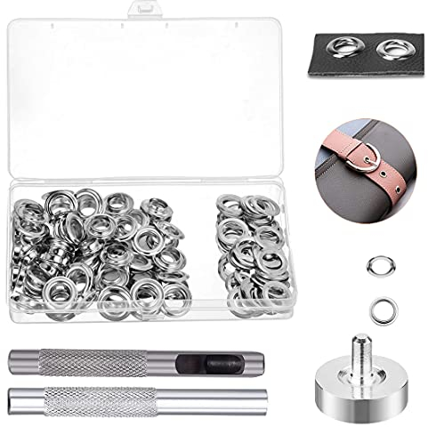 PUERHUACI Ösen Set, Ösenzange 100 Sets Grommet Ösen Metallösen 6 mm Innen Ösenzange für Stoffe für DIY-Projekte Schuhe Kleidung Taschen Leinwand Install Tool Ideal