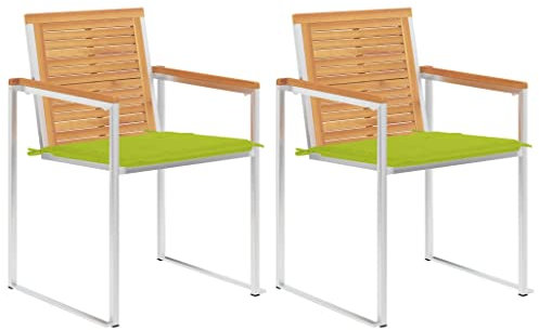 vidaXL 2X Teak Massiv Gartenstuhl mit Kissen Stapelstuhl Essstuhl Stapelsessel Stühle Stuhl Gartenmöbel Balkonstuhl Terrassenstuhl Stahl