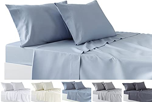 Todocama 4-teiliges Bettwäsche-Set – Spannbetttuch – Bettlaken – Zwei Kissenbezüge 50 x 80 cm (Bett 180 – 180 x 190/200 cm, Hellblau)