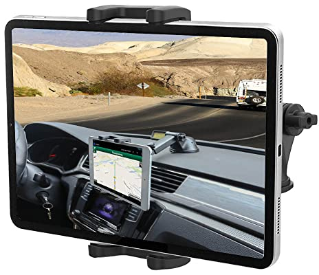 Cuxwill Soporte Tablet Coche Salpicadero con Ventosa para 4-13'' Equipo, Universal Soporte Tableta Móvil Coche Parabrisas para iPad Pro Air Mini, Samsung Galaxy Tab, Kindle Fire, Switch, iPhone