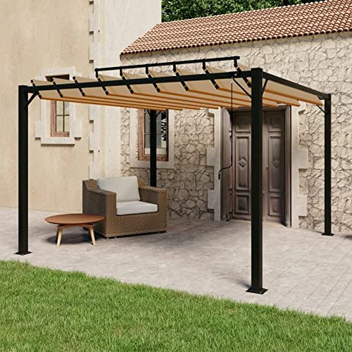 Leepesx Pavillon mit Lamellendach, Gartenpavillon, Pergola, Wasserdicht, Garten Pavillion, Partyzelt, Grillpavillon, überdachung Terrasse, Pool Pavillon, 3x3 m Taupe Stoff und Aluminium