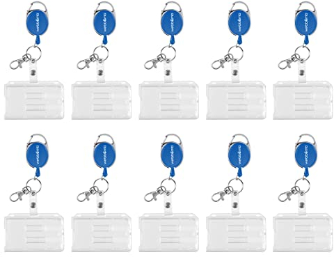 WEBBOMB® 10er-Set Ausweishalter Kartenhülle Ausweishülle 10x Kartenhalter aus Hartplastik für Ausweise & Karten mit reißfester 70 cm Ausweis JoJo-Schnur Karabiner Schlüsselring + Metall Gürtelclip