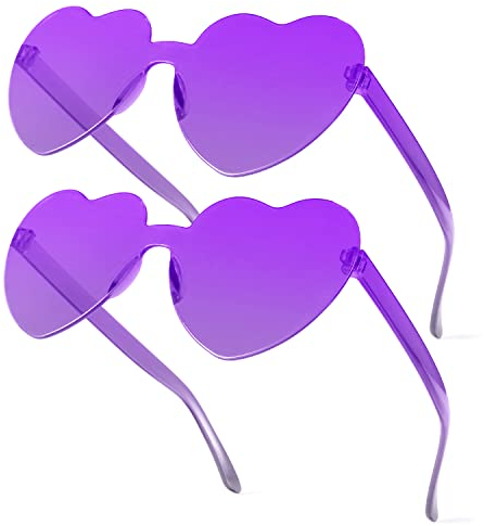 2 Stück Vintage-Herz-Brille, PC-Sonnenbrille, rahmenlos, getönte Brillen für Mädchen, Frauen, Strandparty, Cosplay (lila)