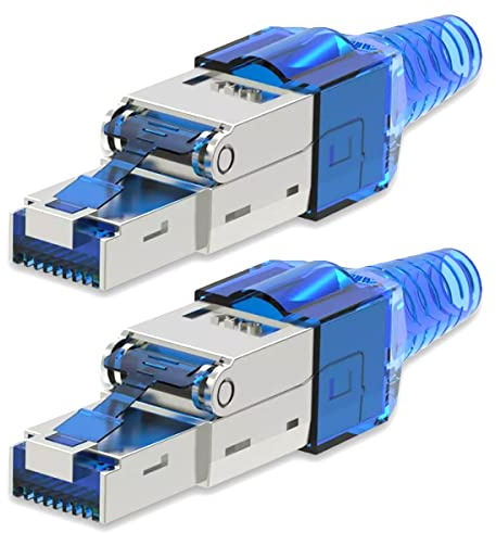 UC-Express Netzwerkstecker CAT7 RJ45-2X Netzwerk Stecker Blau Steckverbinder - werkzeuglos - geschirmt - mit Zugentlastung - CAT 7 CAT7a LAN Netzwerkkabel