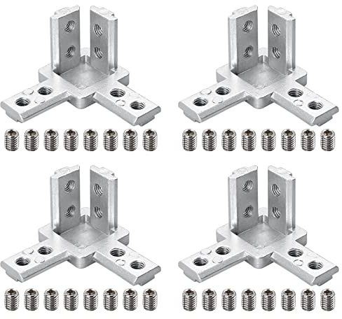 4er 3 Wege Aluprofil Eckverbinder Mit Schrauben, Eckhalterung Nut 6 Für Aluminium-Extrusionsprofil Silber 2020/3030/4040 Serie (30 x 30 Nut 6 M6)