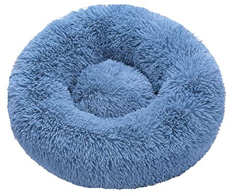 Lukery Hundebett Katzenbett Flauschig Rund aus Plüsch, Kuscheliges Donut Hundekissen und Katzenkissen Weiches Plüsch Hundeliege für Kleine, Mittelgroße und Große Haustiere (50CM,blau)