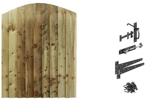 Bespoke Custom Made To Measure UPTO HEIGHT: 4ft (120cm High) Feather Edge Fully Framed Arch Top Pathway Garden Pedestrian Gate [Width Between 75CM to 90CM With Suffolk Latch Hinge Pack