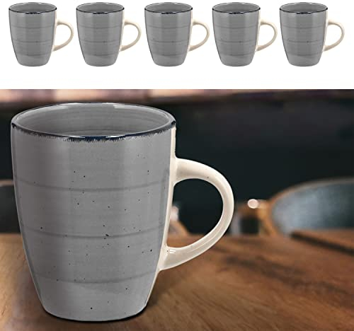 Kaffeebecher 6er Set | Steingut grau 360ml 9x11cm | Tasse Becher Henkeltasse Kaffeetasse Teetasse (1 x 6er Set Becher grau)