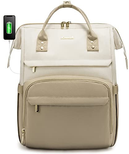 LOVEVOOK Laptop Backpack Women 15.6 inch, Work Bags for Womens, School Computer Bag with USB Port for Business College Travel, Rucksack for Teacher Nurse,Beige Apricot