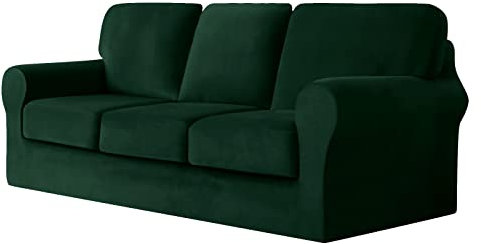 UNBBRRL 7 Stück EKTORP Sofabezug Stretch, für 1 Basisbezug, 3 Sitzkissenbezüge und 3 Rückenlehnenbezüge, für Wohnzimmermöbel Couchbezug Dicker Samtstoff(Dunkelgrün)