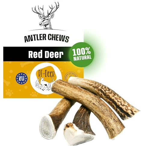 RF - Deer Hundeknochen Hundesnack Rothirsch Geweih Kausnack, Hirschgeweih für Hunde, 100% natürlicher, Gesunder Hundespielzeug, Kauknochen für Genuss und Zahnpflege (M, Hard - 5 Stück)