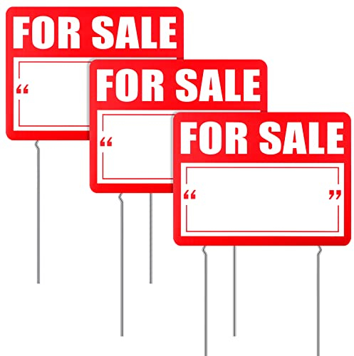 Qunclay Schild mit Pfahl, 30,5 x 40,6 cm, doppelseitig, groß, rot, für Verkauf, Wellkunststoff, Garage, Outdoor, Immobilie, Geschäft, persönlicher Gebrauch, 3 Stück
