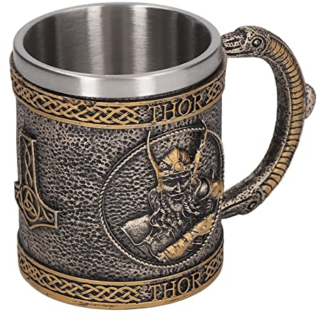 Taza de Cerveza Vikinga, Guerrero con Cuernos, Jarra de Cerveza Gótica, Taza de Jarra Nórdica Medieval, Taza con Revestimiento de Acero Inoxidable, Jarra de Cerveza Danegeld, Taza
