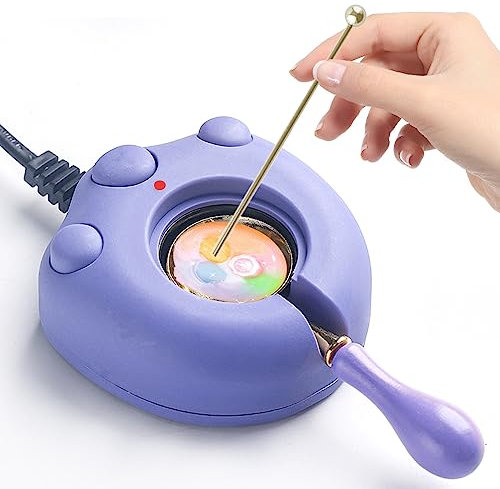 Scaldacera elettrico per ceralacca, viola, per sciogliere ceralacca, perline, bastoncini con cucchiaio, agitazione per fai da te (viola)