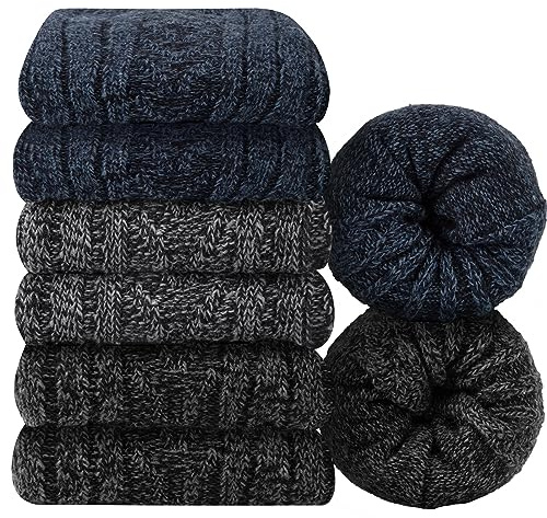 YSense Beau 6 Pairs Men's Socks Merino Wool Winter Thermal Soft Classic Thick Business Chunky Socks Breathable Premium Hiking Socks Sweat Wicking Lightweight Wool Socks Gift for Men