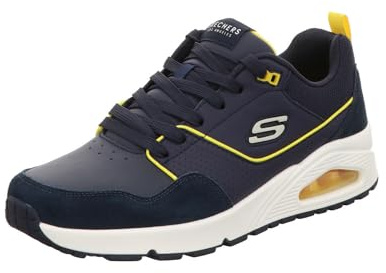 Skechers Men's Uno Retro One Sneaker, Navy Leather/Suede/Yellow Mesh, 7 UK