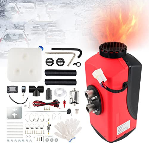 Fesuda 12V 5KW Air Diesel Heater Portable Parking Heater Kit with Silencer Remote LCD Display, Diesel Heating Quiet for Car Trucks Boat Bus RV Trailer Campervan Yacht Caravan Touring Black Red