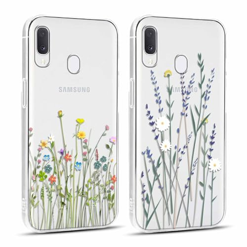Yoedge 2 Stück Handyhülle für Samsung Galaxy A20e Hülle, Transparent Blumen Muster Mädchen Aesthetic Flowers Handyhülle Weich Durchsichtig Schlanke Silikon Stoßfest Schutzhülle für Samsung A20e 5,8