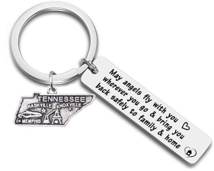 JJTZX May Angels Fly with You US State Map Schlüsselanhänger Süßes Going Away Geschenk für Familienmitglieder und Liebhaber, Tennessee, Medium