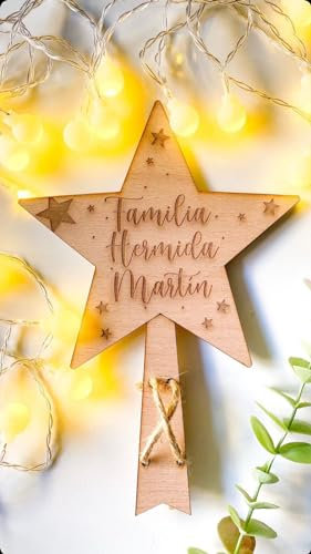 Estrella de madera personalizada para el árbol de navidad, decoración navideña, navidad, bolas navidad madera personalizadas
