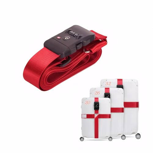 Sangles de bagage pour valises avec serrure douanière approuvée par la TSA, comprend un cadran à 3 chiffres avec étiquette de bagage, convient aux valises de 50,8 à 81,3 cm (rouge)