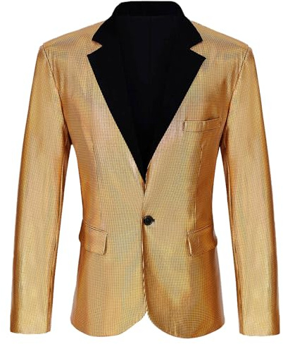 CARUHIF Herren 70er Jahre Disco Jacke Pailletten Blazer Glänzend Party Abschlussball Outfit