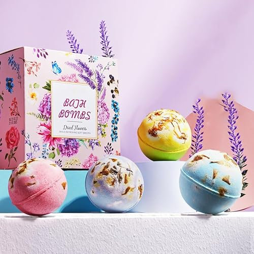 Set regalo di 4 bombe da bagno fatte a mano, entrambe le bombe per bagno con bolle termali, bombe da bagno da donna con effetto frizzante per pelle secca, sali da doccia per uomini, bambini, moglie,