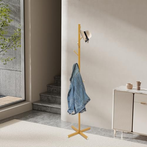 Shiyinge 7 Haken KleiderstäNder GarderobenstäNder Kleiderstange Kleidungs StäNder Metall KleiderbüGel Jacke Stander Hut Baum Stehen Home Dekor Aufrecht Garderobe Eisen Modern Stilvoll Gold 170Cm