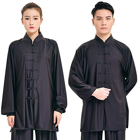 RWRAPS Tai-Chi-Uniform für Herren, drapierte, atmungsaktive Tai-Chi-Kleidung – für Qi-Gong-Frauen, Schwarz-XL (Schwarz S) (Schwarz S)