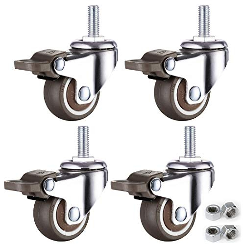 Lenkrollen-Set mit 4 Stielrollen, TPE-Gummi-Lenkrolle, 360° drehbare Trolley-Lenkrollen, M6-Gewindeschaft, kleine Möbelrollen, geräuschlos, mit Schraube