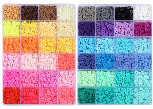 6000 Stück Polymer-Ton-Perlen zur Schmuckherstellung, 48 Farben, 6 mm, flache Heishi-Perlen für Armband, Ohrringe, Halskette, Ring, Fußkettchen, DIY Handwerk