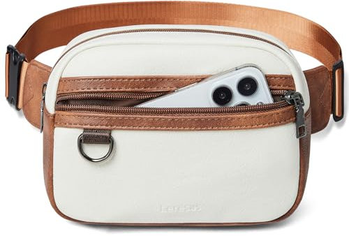 Leresas Gürteltasche für Damen und Herren, 2 l, veganes Leder, modische Hüfttasche, für Reisen, Wandern, Laufen, Beige, 8.27 * 1.77 * 5.9 inches, Trendige Bauchtasche