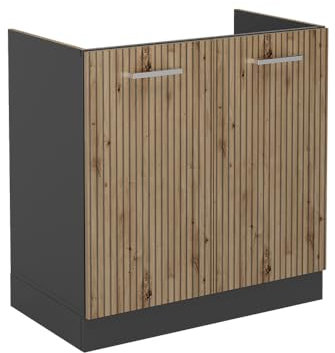 Vicco Meuble Bas sous-évier R-Line, Chêne Artisan/Anthracite, 80 cm, PT Marbre