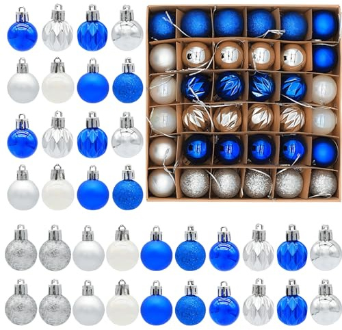 BRTNUP 36 Stück Weihnachtskugeln 3cm Christbaumkugeln Kunststoff Weihnachtskugeln Baumschmuck Blau Weiß Silber Weihnachtsbaumkugeln Set Christbaumschmuck