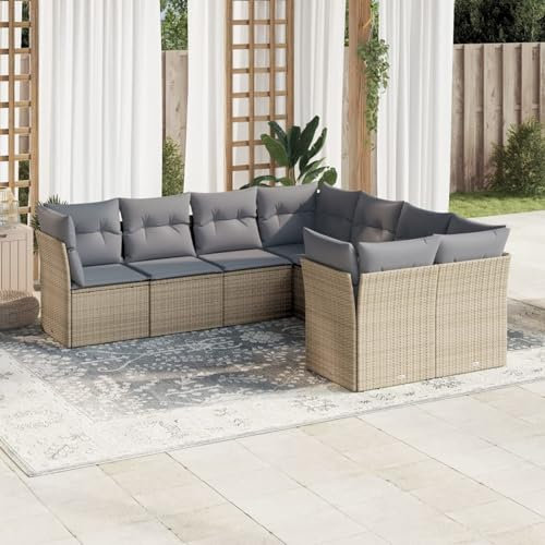 ZEYUAN 8-TLG. Garten-Sofagarnitur mit Kissen Beige Poly Rattan, Lounge Gartenmöbel Set, Möbelsets, Balkon Möbel, Gartenlounge, Gartensofa - 3250428