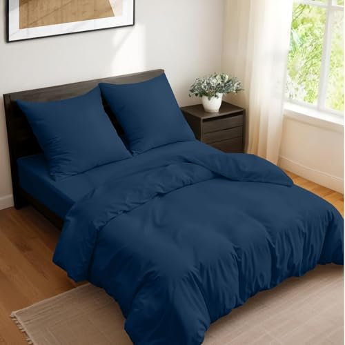 Dreamzie - Juego de Cama de 4 Piezas, Funda nordica Cama 150, Sábana Bajera de 160x200 cm y 2 Fundas de Almohada de 65 x 65 cm, Azul Oscuro, para Cama Doble, 100 Hilos/cm2 de Microfibra, Oeko-Tex