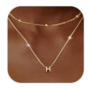 LOLIAS Gold Layered Kette mit Buchstaben 14K Gold Vergoldete Personalisierte Buchstaben Anhänger Kette mit Namen Winzige Initiale Choker Perlen Kette Buchstabenkette für Damen Mädchen Schmuck H