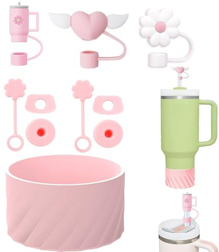 6 PCS Stanley Cup Accessories, Straw Cover, Stanley Cup Accessories, Compatible with Stanley 30&40 Oz Cup, 10mm Cute Straw Toppers, Reusable Water Bottle Straw Cover for Stanley Cup Accessories(Pink)