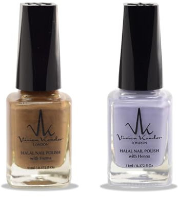 (2Pcs Set) Henna Infused Halal Nail Polish Water Permeable Nail Polish Wudhu friendly and Vegan Long lasting Shiny Nail polish (Lavender, Cairo)