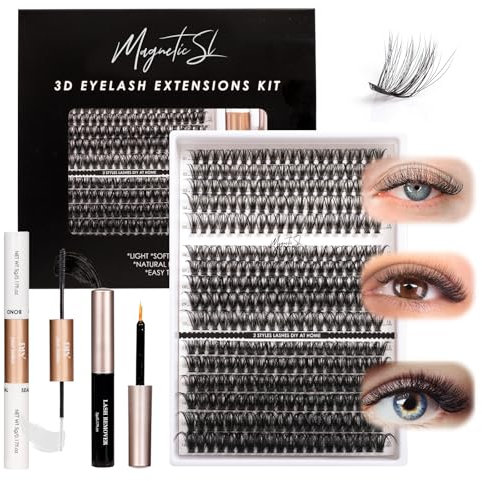320PCS Individual Eyelashes Kit - 40D, 50D, 100D DIY Lash Extension Kit with Bond, Seal, Glue & Applicator - 11-20mm Volume False Eyelashes - D Curl Individual Cluster