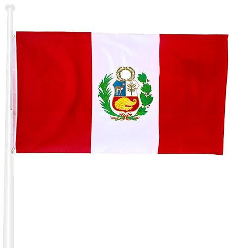 KliKil Bandera de Peru de gran tamaño 150x90cm con 2 ojales metálicos para montaje fácil, impresión duradera resistente a rayos UV y viento ligero - Bandera decorativa oficial de Peru