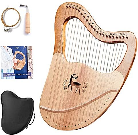 LJPZYOY 21-saitige Lyraharfe, Harfeninstrument aus Mahagoni mit Metallsaiten, mit Eva-Tasche, Stimmschlüssel, Ersatzsaiten, Benutzerhandbuch, Geschenk für Anfänger und Musikliebhaber