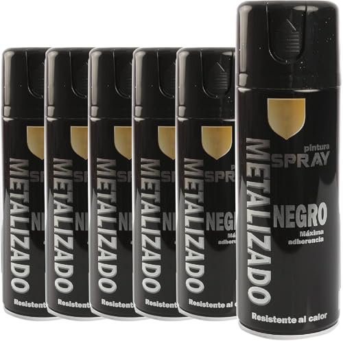 MORE FREE-Pintura Spray Metalizado Negro Brillo Multicolor Profesional 400ml Adecuado Metal Madera y Plástico Pack de 6 unidad