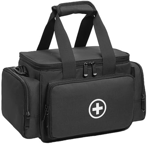 AKOZLIN Medical Supplies Bag Portable Large Emergency Bag (Empty), Nurse/Professional First Aid Bag,Suitable for General Practitioners, Home Care, Travel or Emergency Event,Black