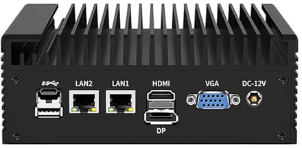HSIPC Alder Lake N100 Thin Client, Mini PC with 8G RAM 256G SSD Dual RJ45 Port Dual COM RS485 Dual HDMI DP 5 USB