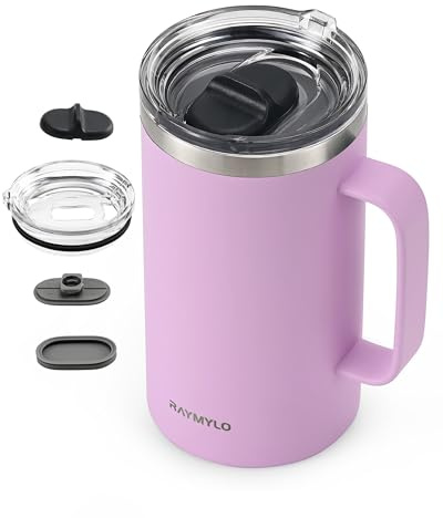 RAYMYLO Insulated Coffee Mug 700ml, Spill-Proof & Detachable Slider Lid | Double Wall Stainless Steel with Thorough Clean Lid & Handle, Cold for 9 Hrs, Suitable for Camp Home Office