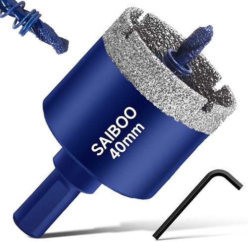 40mm Sierra Perforadora de Diamante con Broca Piloto, Cristal Broca Sierra Perforación de Punta de Diamante para Vidrio Cerámica Mármol Porcelana Azulejos Piedra Caliza